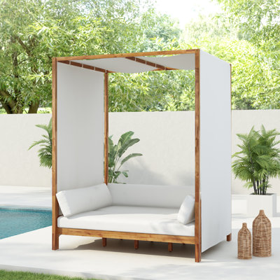 Solmare Modern Coastal Acacia Wood Outdoor Daybed With Canopy And Cushions by Scott Living