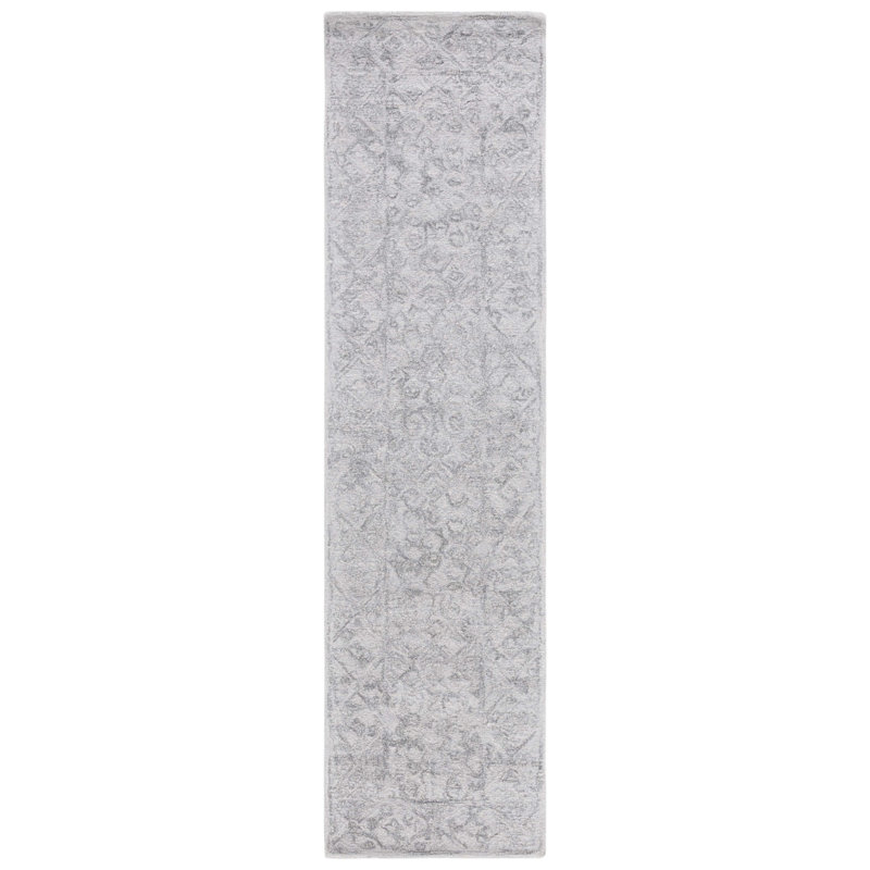 Tapis abstrait gris en laine / coton touffeté à la main Anairis, Tapis de couloir 2 pi 3 po x 9 pi
