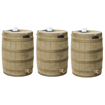 Collecteur d'eau en plastique kaki 50 gallons Good Ideas Rain Wizard, paquet de 3