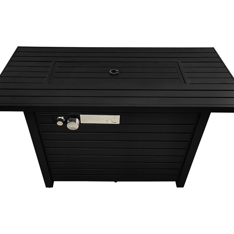 Table de foyer d'extérieur en acier avec couvercle, H 25,05 po x l 20,05 po x P 42,05 po, Gaz naturel / propane