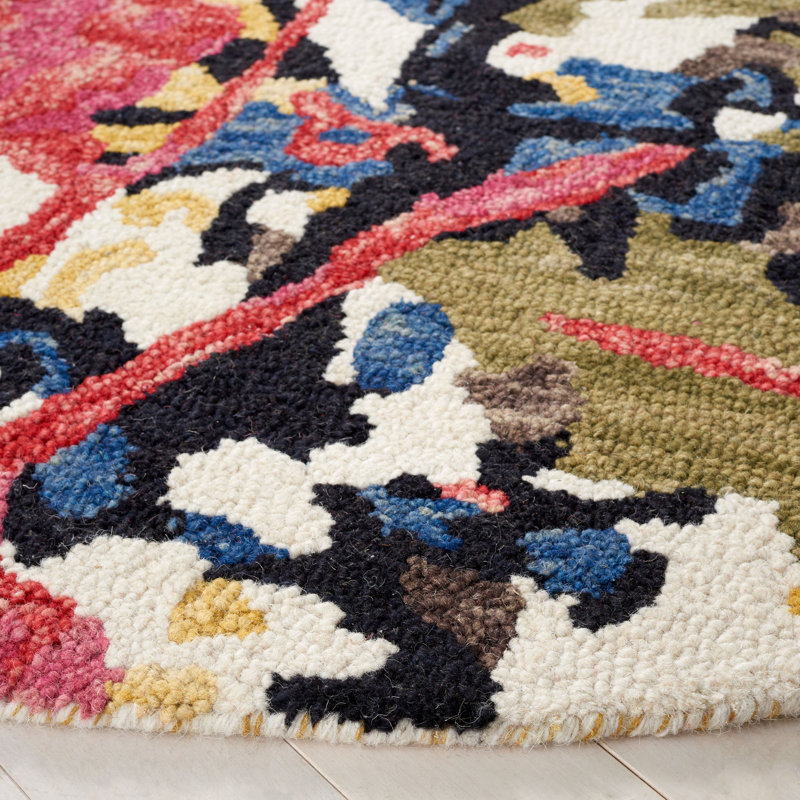 Tapis vert / ivoire en laine / coton touffeté à la main Kayshia, Rond 6 pi