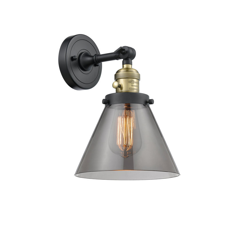 Applique murale 1 lumière Cone, Fumé, Ampoule à DEL rétro de 3,5 W, Laiton antique noir