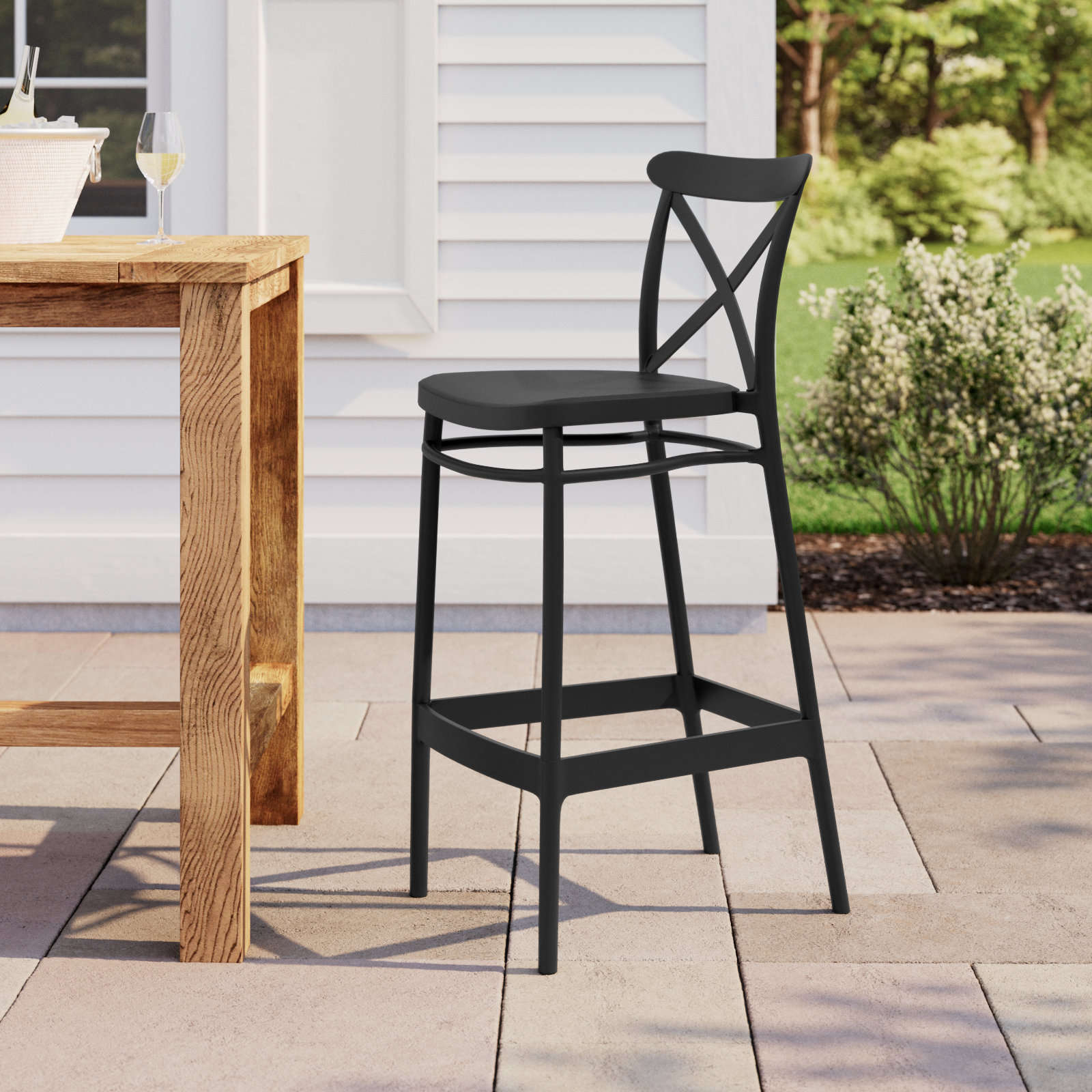 Bijou Outdoor Bar Stool, Black, Bar Stool (29.5" Seat Height)