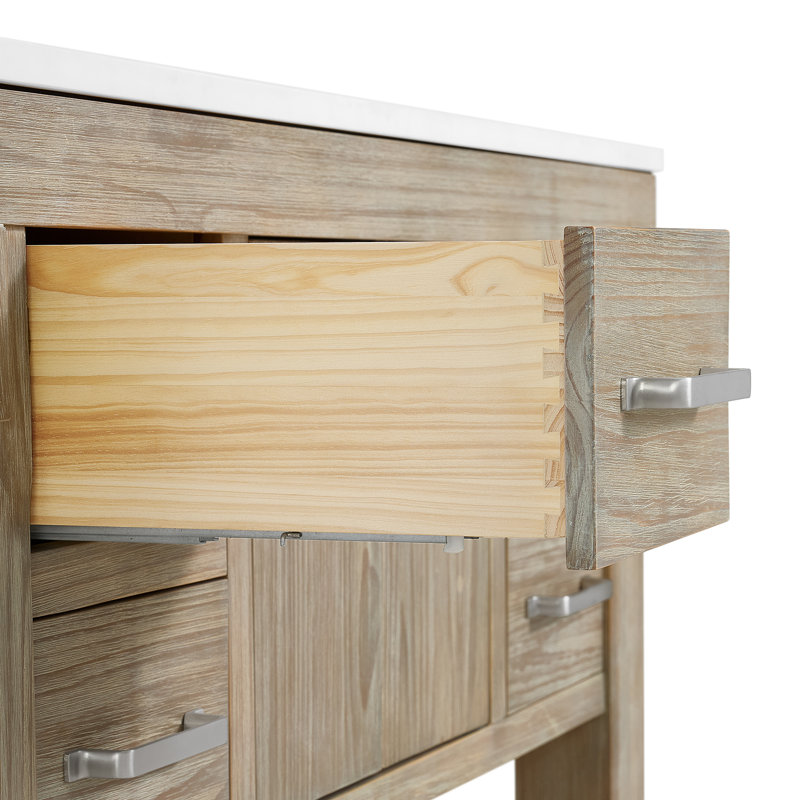 Bromley 48" Single Bathroom Vanity with Quartz Top, White Washed Pine