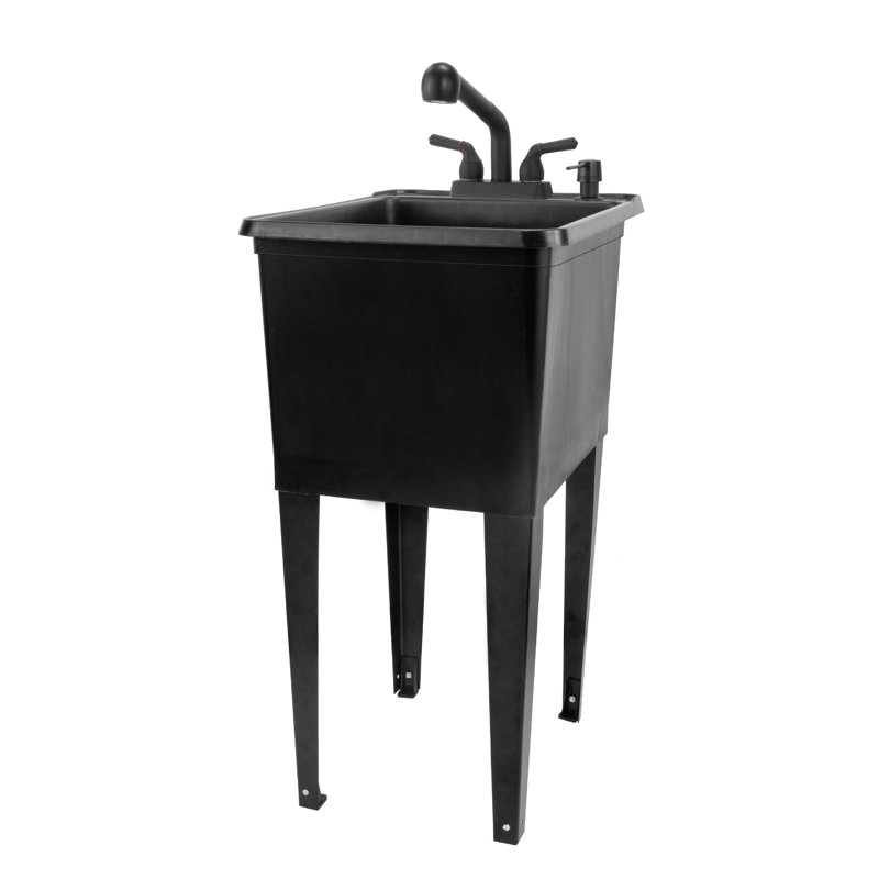 17.75 In. X 23.25 In. Freestanding Space Saver Utility Sink Pull-Out Faucet, Soap Dispenser, Black, Black