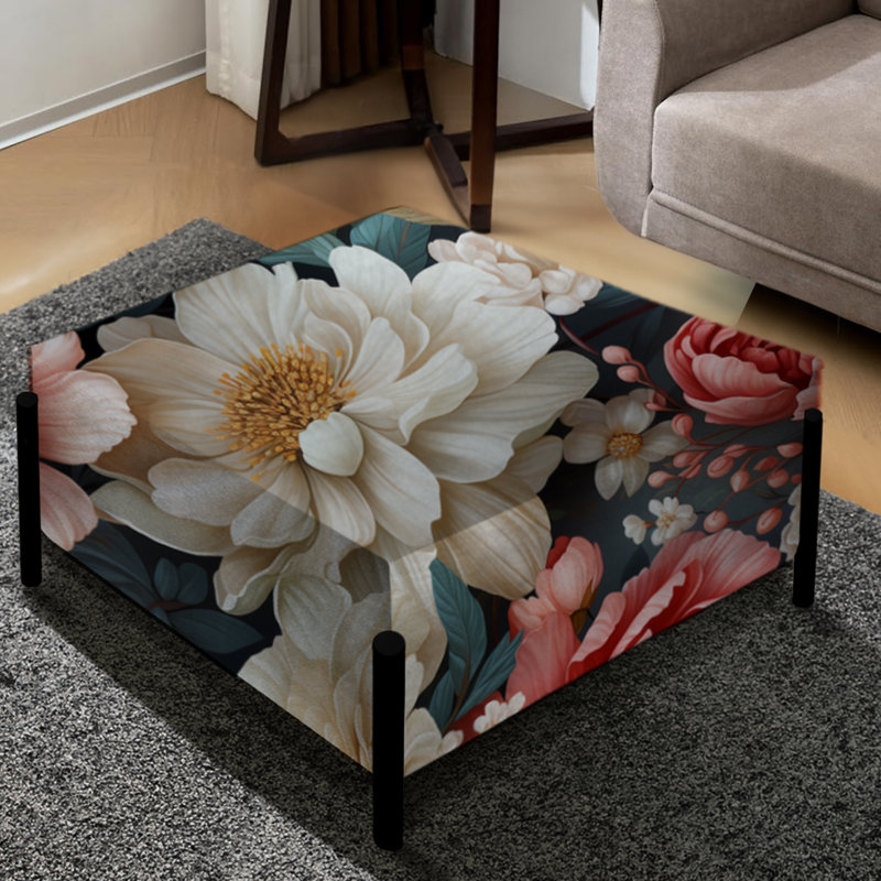 Vintage Boho Flower pivoines Blooms - grand repose-pieds carré floral