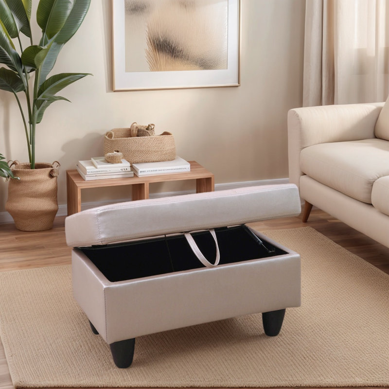 Enitan Faux Leather Ottoman, Black, Gray