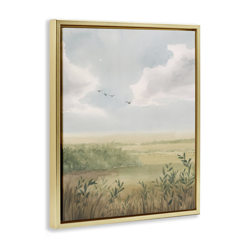  «Birds over Grasslands», art mural encadré par Grace Popp, H 21 po x l 17 po, Cadre flottant métallique doré