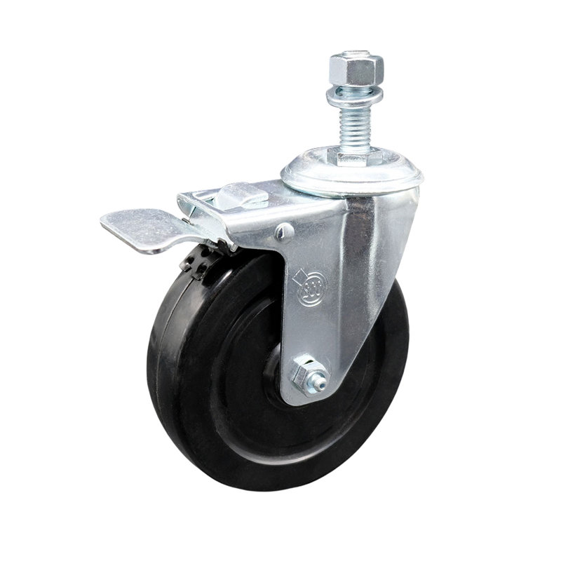 5 Inch SS Hard Rubber Swivel ½ Inch Threaded Stem Caster with Total Lock Brake