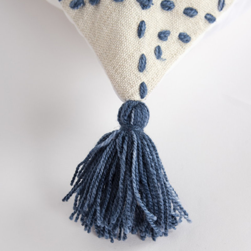 20" Cotton Throw Pillow, Ivory/Blue