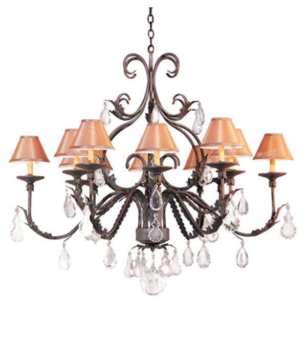French Elegance 12 - Light Chandelier, Gilded Tobacco, Aged Celadon Parchment
