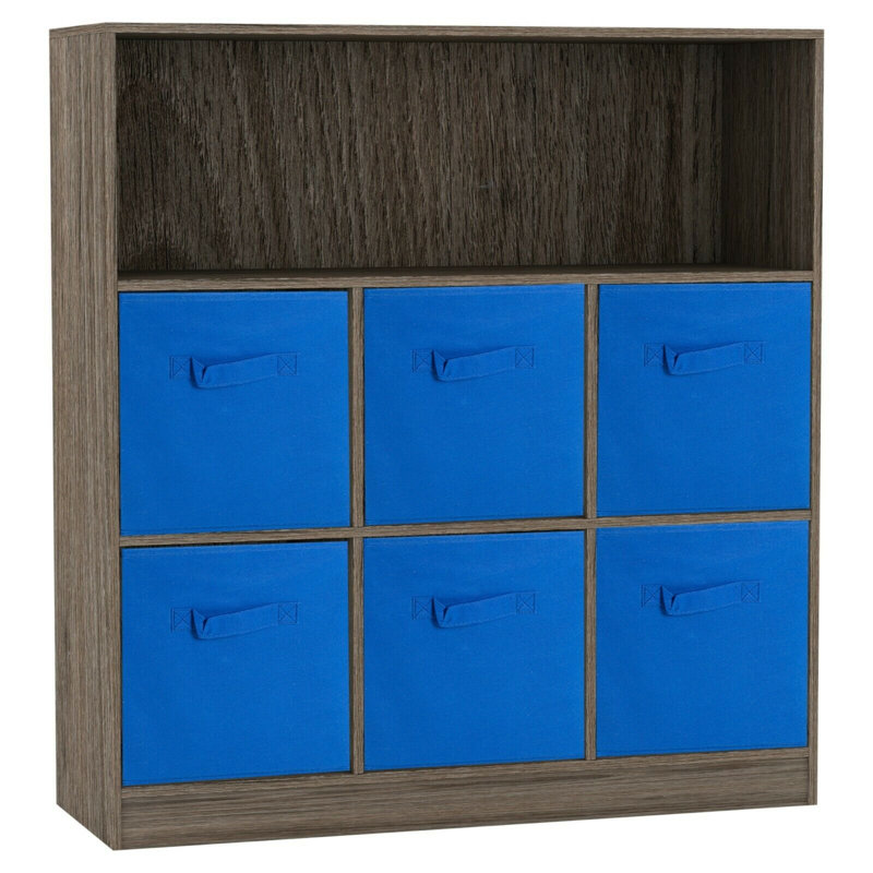 Alyssia 94cm H x 88cm W Standard Bookcase, Anthracite/Dark Blue