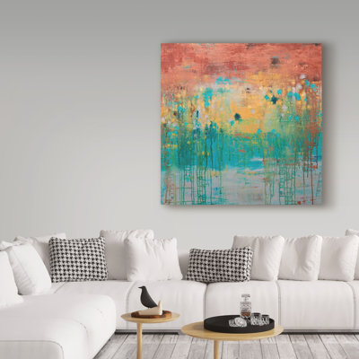 Jurica 'Lithosphere Orange Blue Gray' Acrylic Painting Print on Wrapped Canvas