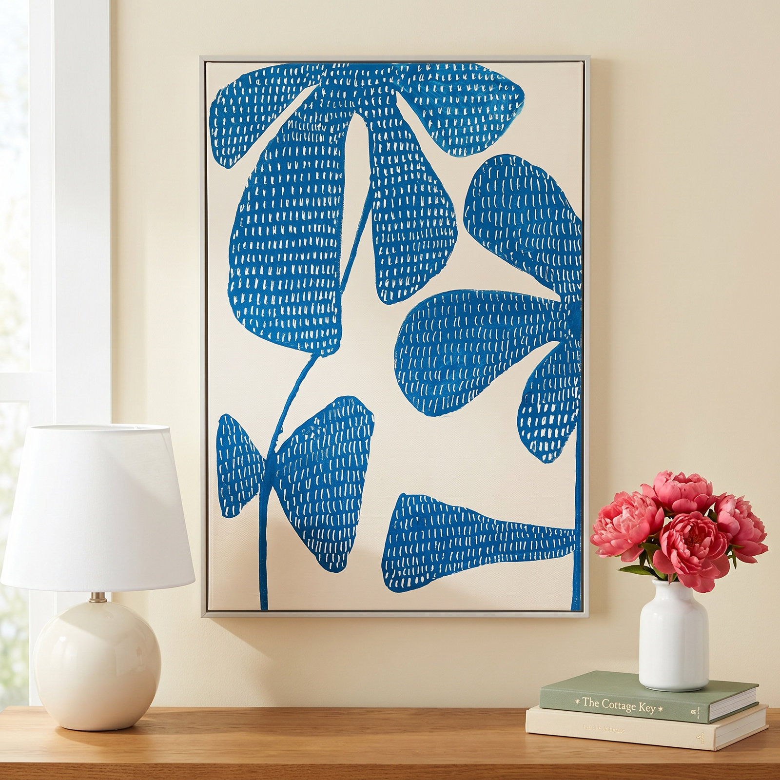 Ceramic Blue 3 Print by Andrea Stokes, White Picture Framed Canvas, 20" H x 14" W