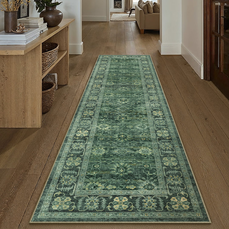 Ladonya Vintage Washable Green Area Rug wuth Non-Slip Backing