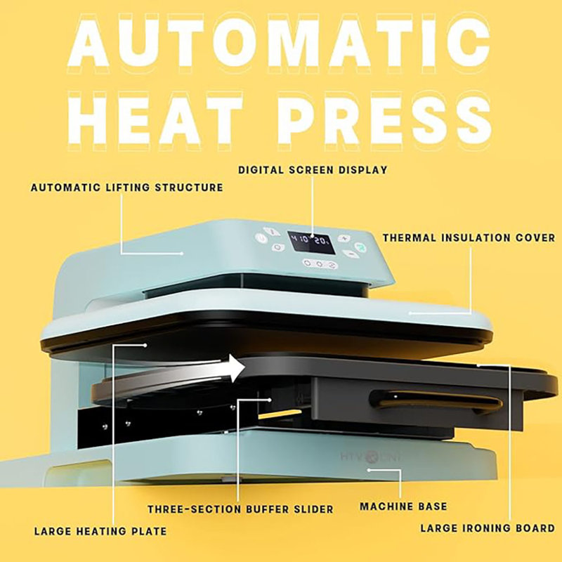 HTVRONT Automatic  Heat Press Machine Light Blue &Automatic Mug Heat Press Machine White