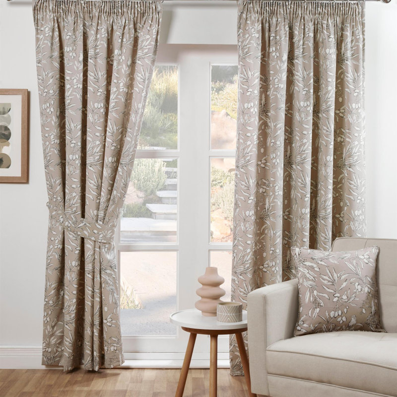 Edeline Room Darkening Curtains Pair, 117 W x 137 D cm, Beige