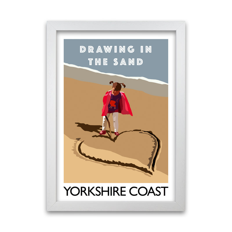 Drawing In The Sand Yorkshire Coast by Richard O'Neill - Print, 29.7cm H x 21cm W x 3cm D, White Framed