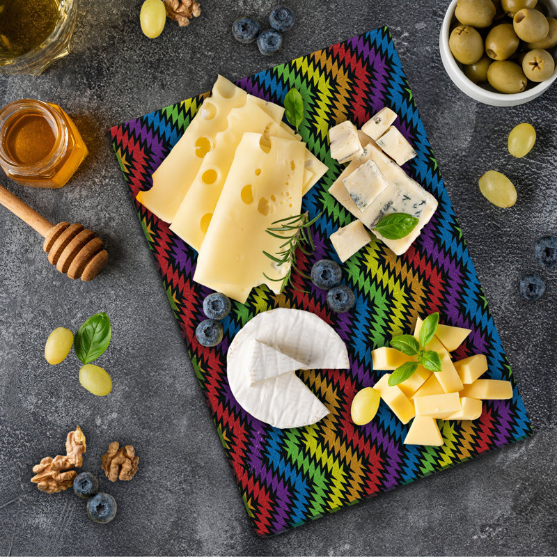 Ambesonne Chevron Tempered Glass Cutting Board Jagged Zigzag Pattern Multicolor