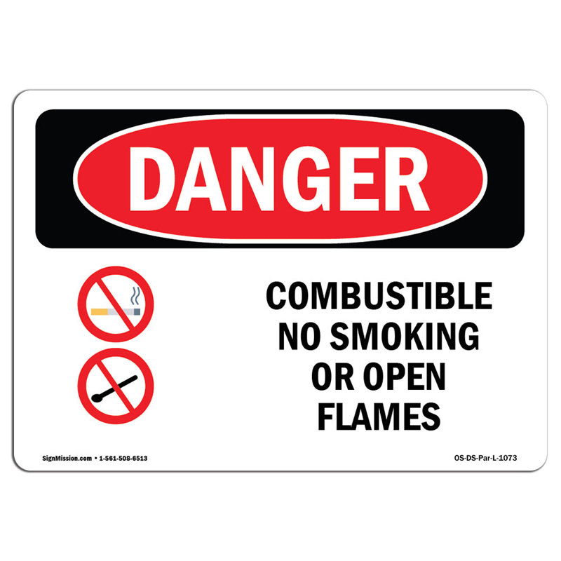 Enseigne combustible non fumable ou flammes nues, H 18 po x l 24 po x P 0,1 po