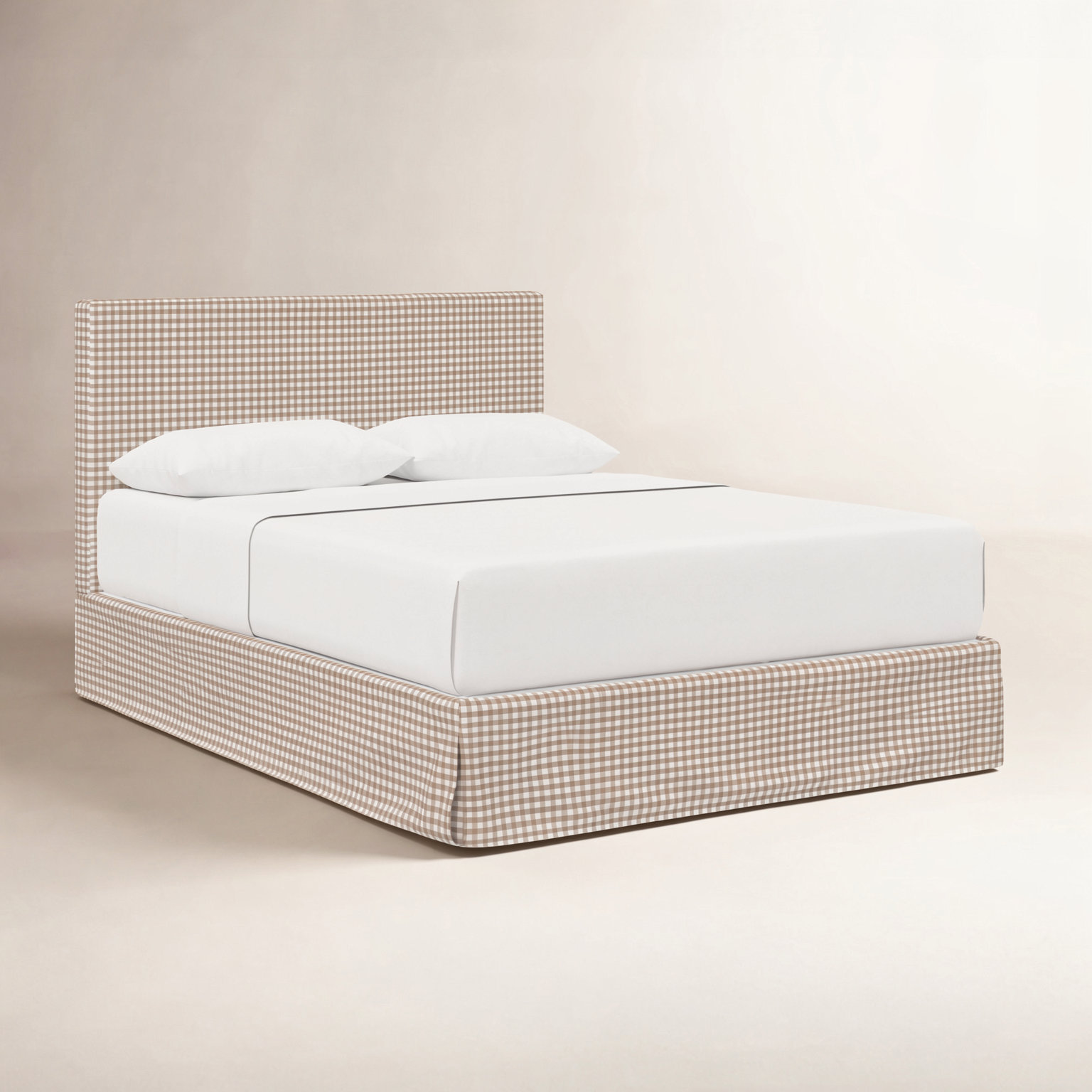 Verona Cotton Upholstered Bed, Classic Gingham Tan, Full