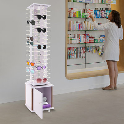 Porte-verres autoportant en bois 66,16 "H 66,14", rotation à 360 ° 72 paires de lunettes avec base H 14,56 "