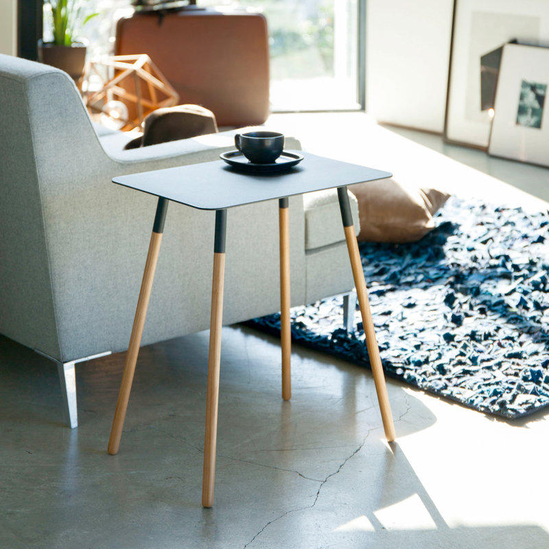 Yamazaki Home Modern Rectangular Side Table For Living Room Or Small Bedside Steel + Wood End Table, Black
