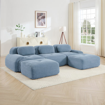 Canapé modulaire en U de qualité supérieure en tissu Corduroy sans assemblage, conception antidérapante, pour animaux de compagnie, accoudoirs extra larges incurvés, éponge à haute résilience 32D pour le salon, la chambre à coucher et la salle de bain