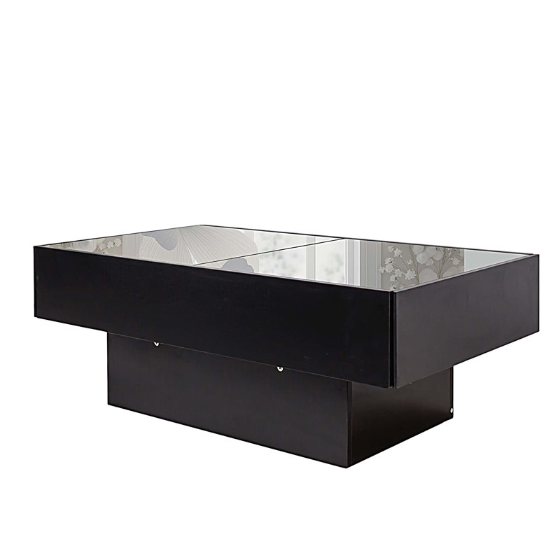 Table basse avec plateau coulissant, table centrale avec compartiment de rangement caché, table extensible pour le salon