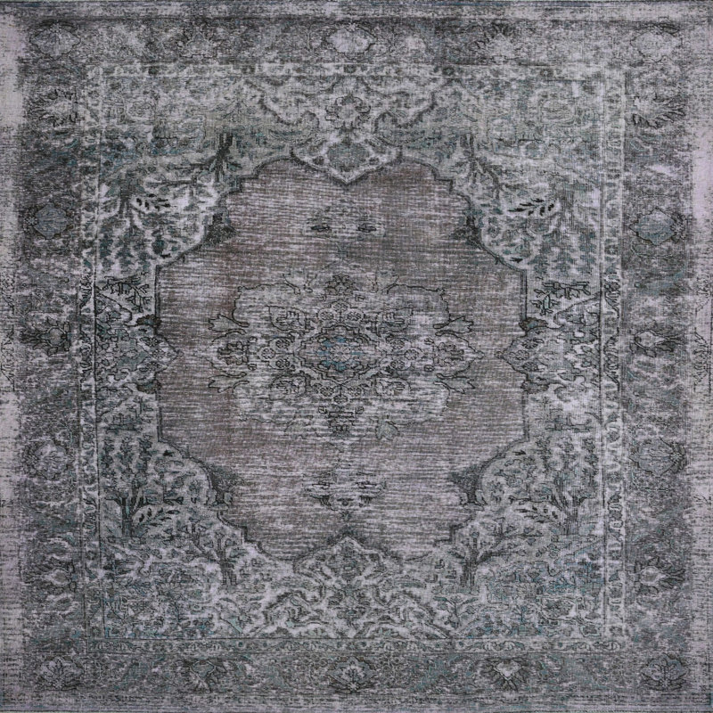 Tapis gris/zone noire contemporaine, Carré 7 pi