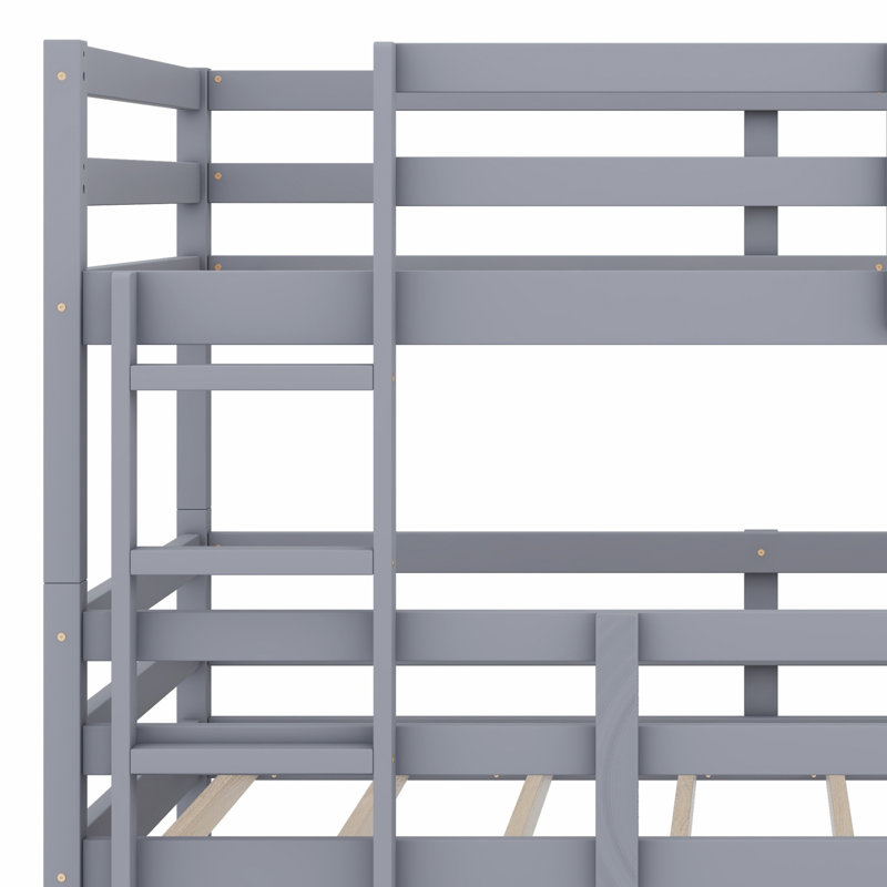 Triple-Decker Detachable Bunk Bed With Integrated Safety Ladders & Guardrails, Gray