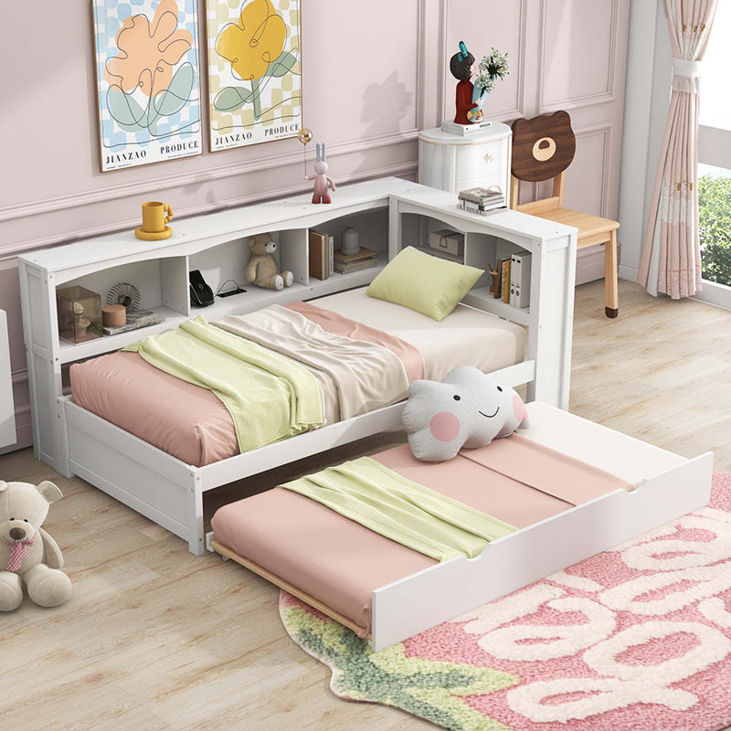 Daybed With Trundle,Storage Cabinets And USB Ports, White
