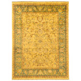 Hand Knotted Wool Oriental Area Rug in Gold And Green