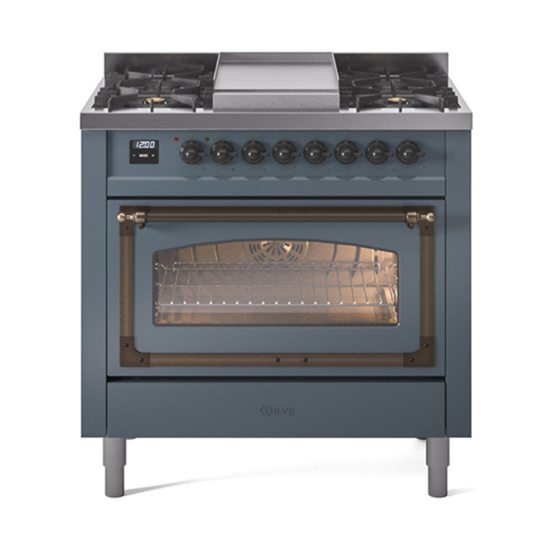 ILVE Nostalgie II Noblesse 36 po à double carburant, Gris-bleu / bronze, Gaz naturel