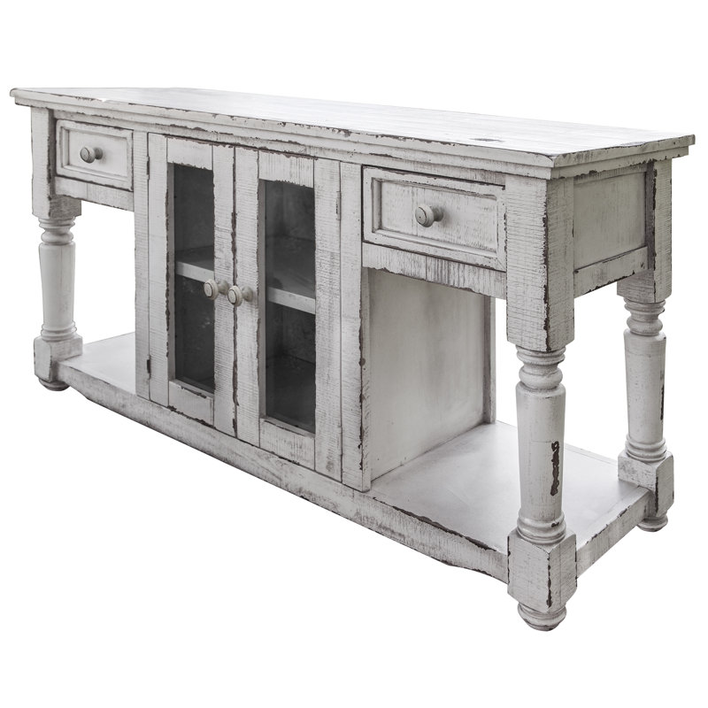 Table de canapé avec 2 tiroirs et 2 portes Aruba avec finition blanche, Blanc