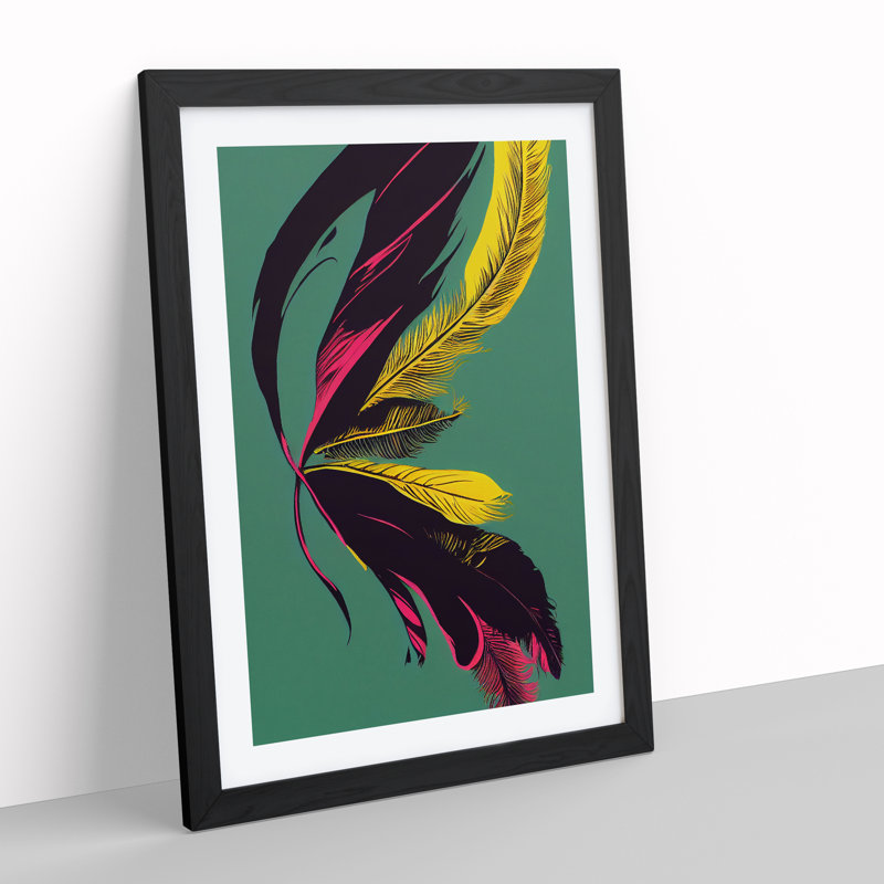 Colourful Feather No.4 - Print, 48cm H x 36cm W, Black Framed, White