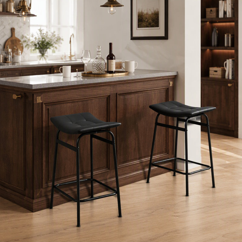Ensemble de 2 tabourets de bar modernes en similicuir noir à hauteur de comptoir pour un confort et un style élégants