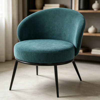 Fauteuil d'appoint rond en velours, fauteuil demi-tonneau moderne avec pieds en métal doré, fauteuil d'appoint rembourré et confortable pour meuble-lavabo de chambre à coucher - Coussin moelleux en mousse