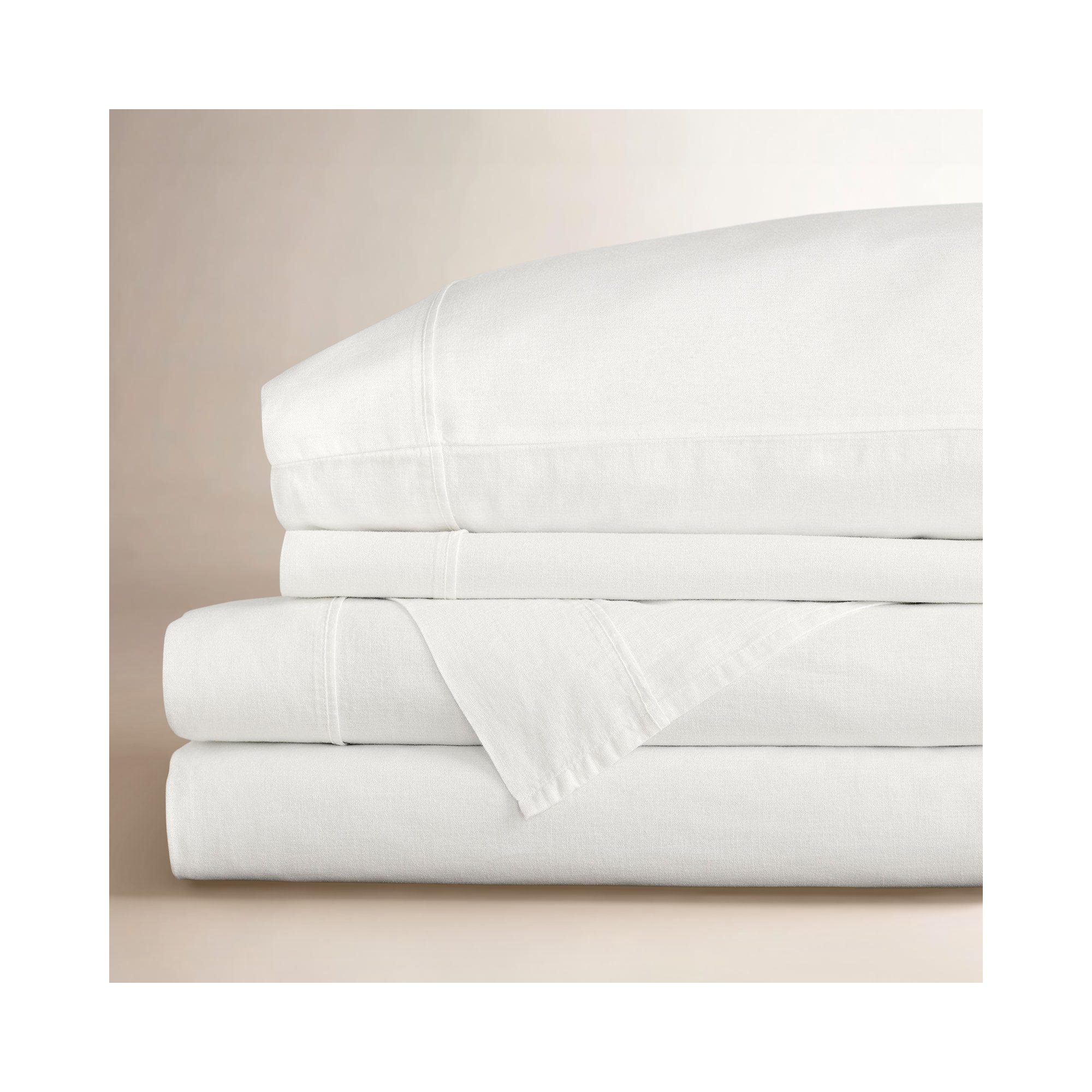 Jeffen Linen Blend Sheet Set, White, King Sheet Set + 1 Fitted Sheet + 2 Pillowcases