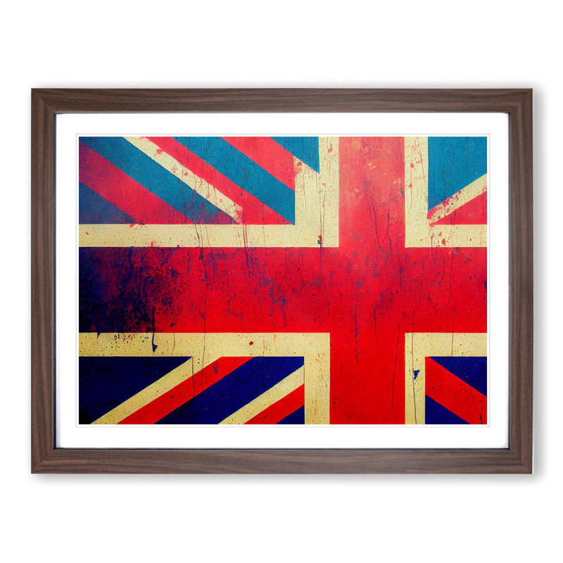 XH1022-6699X Painted Union Jack Flag Vol.2 1 Piece Single Picture Frame Painting, 34cm H x 46cm W x 2cm D, Walnut Framed