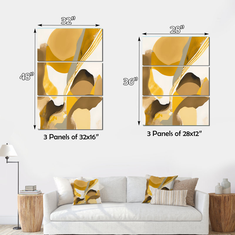 Moutarde jaune rétro II sur toile, reproduction de 3 pièces, H 36 po x l 28 po x P 1 po