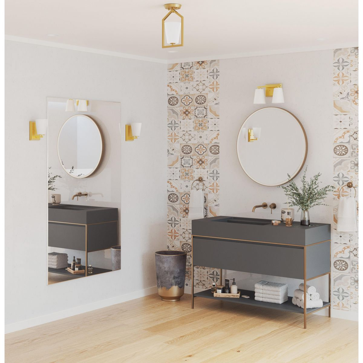 Single Light Glass Semi Flush Mount, Brushed Gold