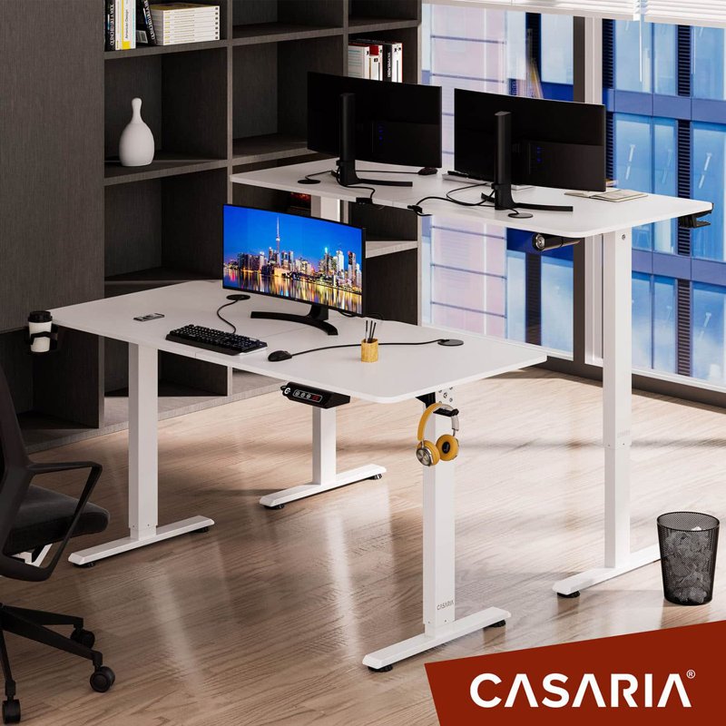 Adjustable Metal Base Writing Desk, 73cm H x 140cm W x 60cm D, White