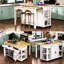 Îlot de cuisine roulant de 47 pouces avec salle à manger extensible, placage en bois d'hévéa, tablettes intérieures réglables, 2 tables de salle à manger verrouillables, support de rangement interne, prise de courant, armoire à tiroirs, blanc, idéal-914364058