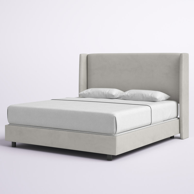 Dinapoli Upholstered Wingback Bed, California King, Bella Light Gray Performance Velvet