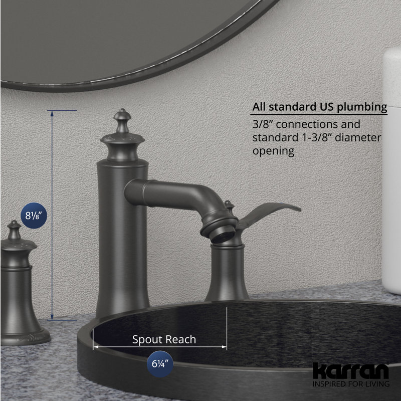 2-handle Bathroom Faucet with Drain Assembly, Gunmetal Gray