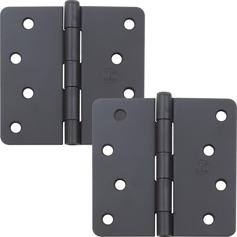 Charnières de porte de 4 po, coin de rayon de 1/4 po, Noir mat