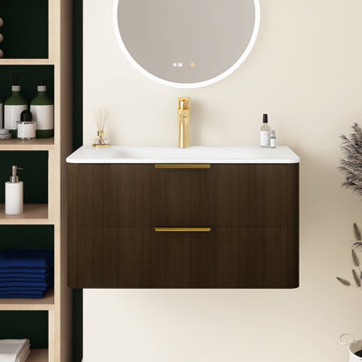 30" Bathroom Vanity With Sink, Floating  Pinstriped Plywood Storage Cabinet With Drawers