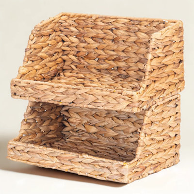 Paniers de rangement en jacinthe d'eau pour l'organisation, ensemble de paniers ouverts en osier pour la cuisine, les tablettes, le garde-manger, la salle de bain et le décor de la chambre à coucher, paniers tissés à la main naturels, paquet de 2