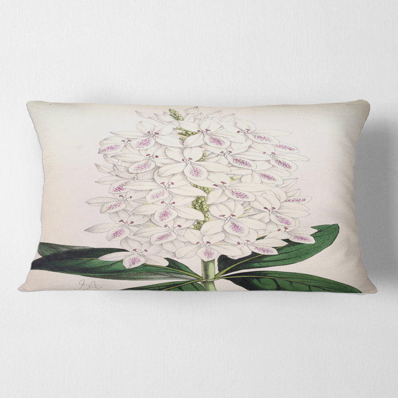 Rectangle, orchidée blanche rétro III - coussin décoratif traditionnel imprimé